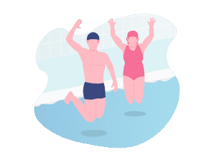 Illustration fun de deux adultes sautant dans un bassin