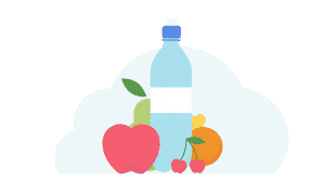 Illustration bouteille d'eau et fruits