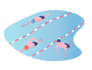 Illustration de trois nageurs dans l'eau