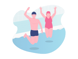 Illustration d'un homme et d'une femme sautant dans un bassin