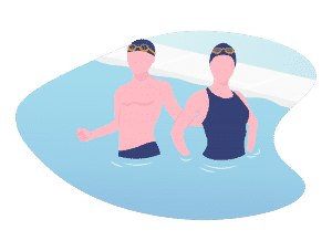 Illustration de deux adultes (homme et femme) debout dans un bassin